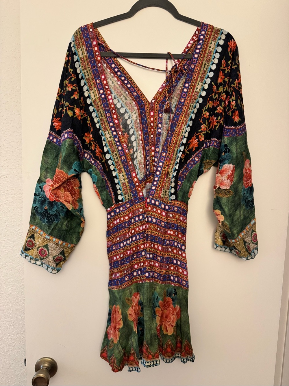 Farm Rio Bohemian Floral V-Neck Women's Dress in Green and Black - Picture 3 of 11